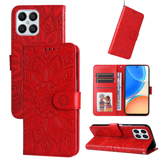 Honor X8 Sunflower Embossed Leather Wallet Phone Case with Kickstand and Card Holder