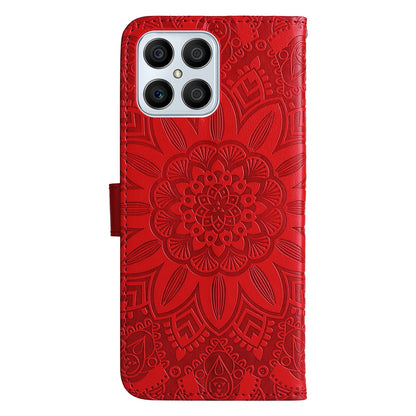 Honor X8 Sunflower Embossed Leather Wallet Phone Case with Kickstand and Card Holder