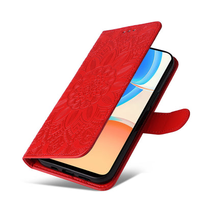 Honor X8 Sunflower Embossed Leather Wallet Phone Case with Kickstand and Card Holder