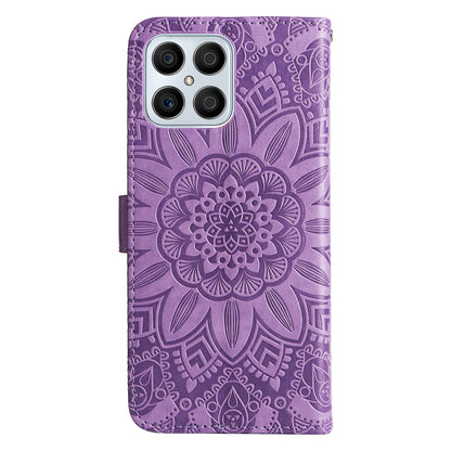 Honor X8 Sunflower Embossed Leather Wallet Phone Case with Kickstand and Card Holder