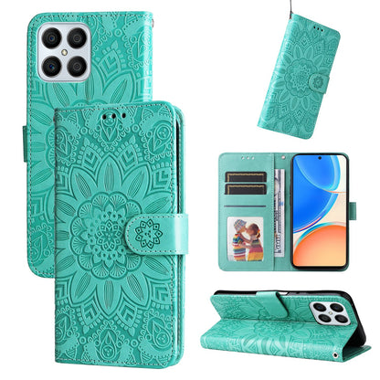 Honor X8 Sunflower Embossed Leather Wallet Phone Case with Kickstand and Card Holder