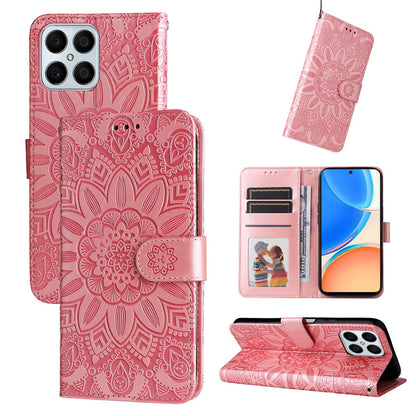 Honor X8 Sunflower Embossed Leather Wallet Phone Case with Kickstand and Card Holder