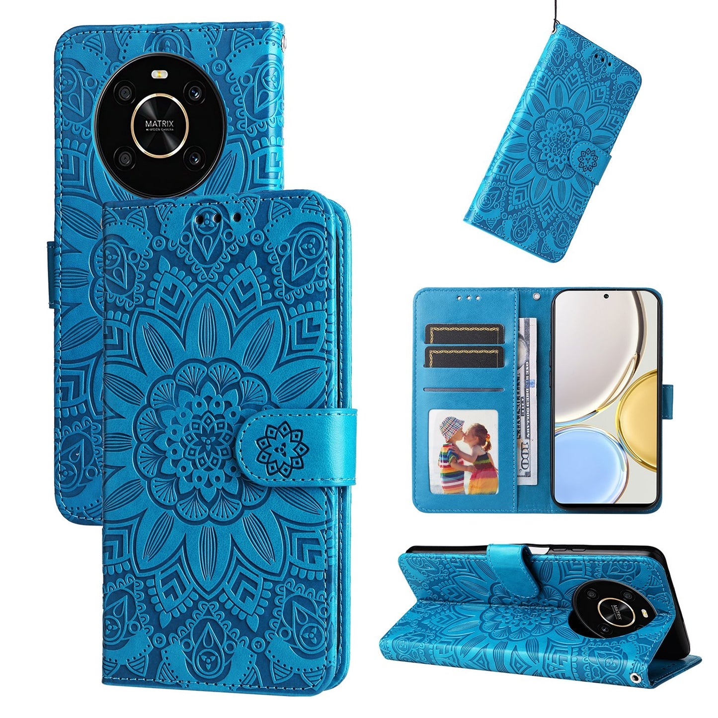 Honor X30 Sunflower Embossed Leather Wallet Phone Case with Kickstand and Card Holder