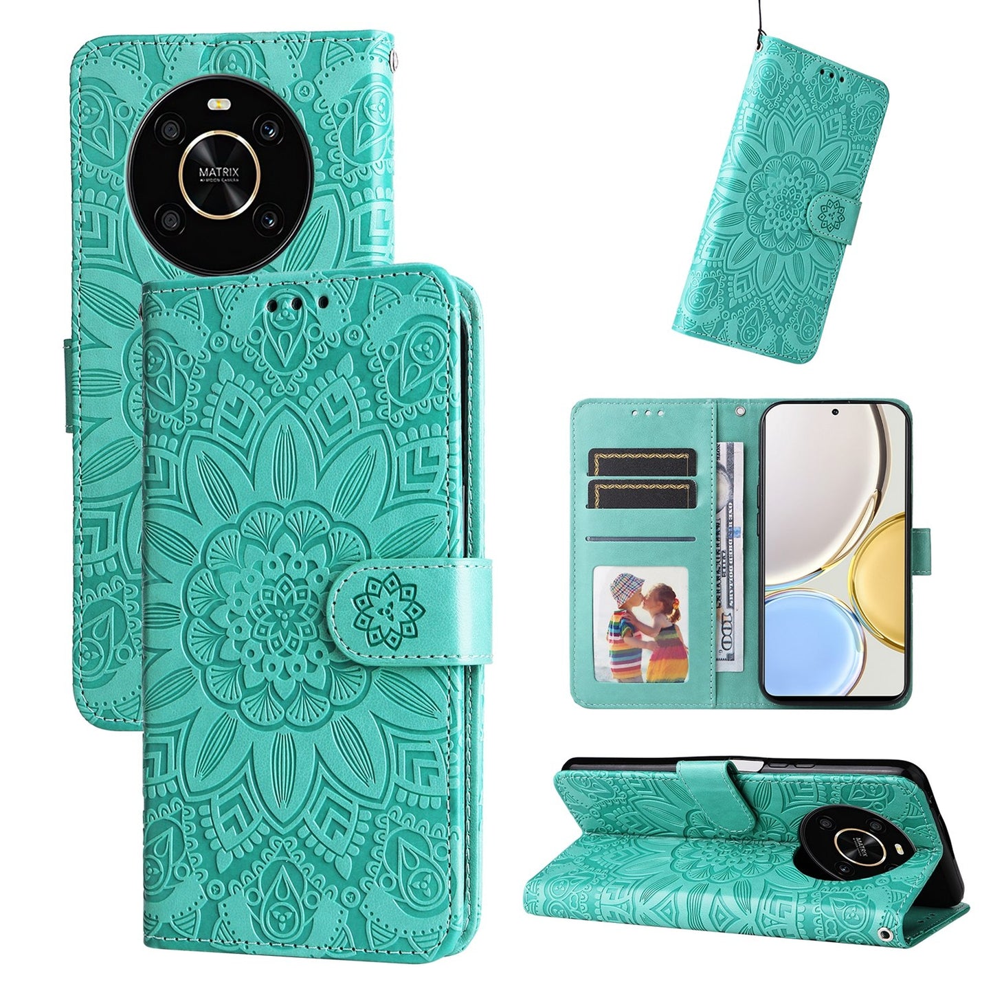 Honor X30 Sunflower Embossed Leather Wallet Phone Case with Kickstand and Card Holder