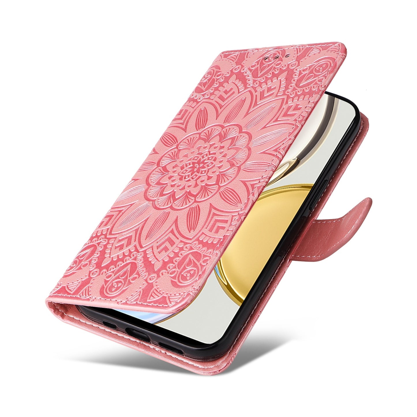 Honor X9 5G Sunflower Embossed Leather Wallet Phone Case with Kickstand and Card Holder