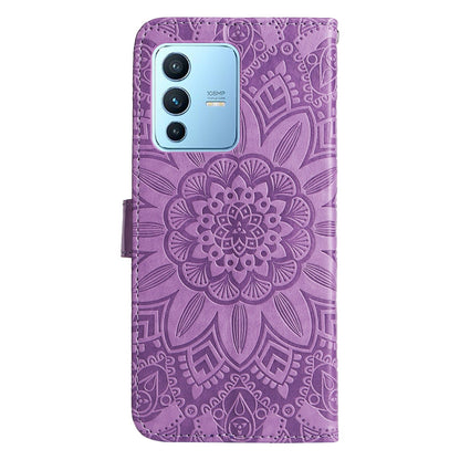 vivo S12 Pro Sunflower Embossed Leather Wallet Phone Case with Kickstand and Card Holder