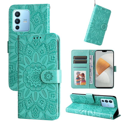 vivo S12 Pro Sunflower Embossed Leather Wallet Phone Case with Kickstand and Card Holder