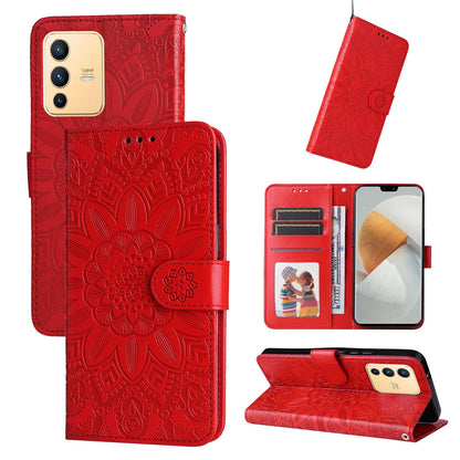 vivo S12 Sunflower Embossed Leather Wallet Phone Case with Kickstand and Card Holder