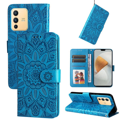 vivo S12 Sunflower Embossed Leather Wallet Phone Case with Kickstand and Card Holder