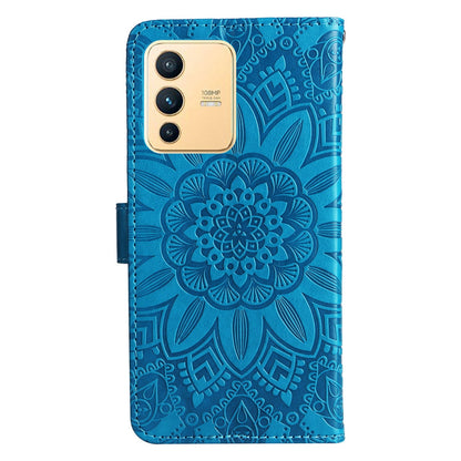 vivo S12 Sunflower Embossed Leather Wallet Phone Case with Kickstand and Card Holder