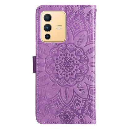 vivo S12 Sunflower Embossed Leather Wallet Phone Case with Kickstand and Card Holder