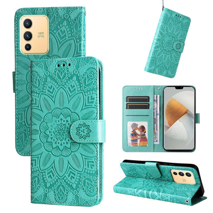 vivo S12 Sunflower Embossed Leather Wallet Phone Case with Kickstand and Card Holder