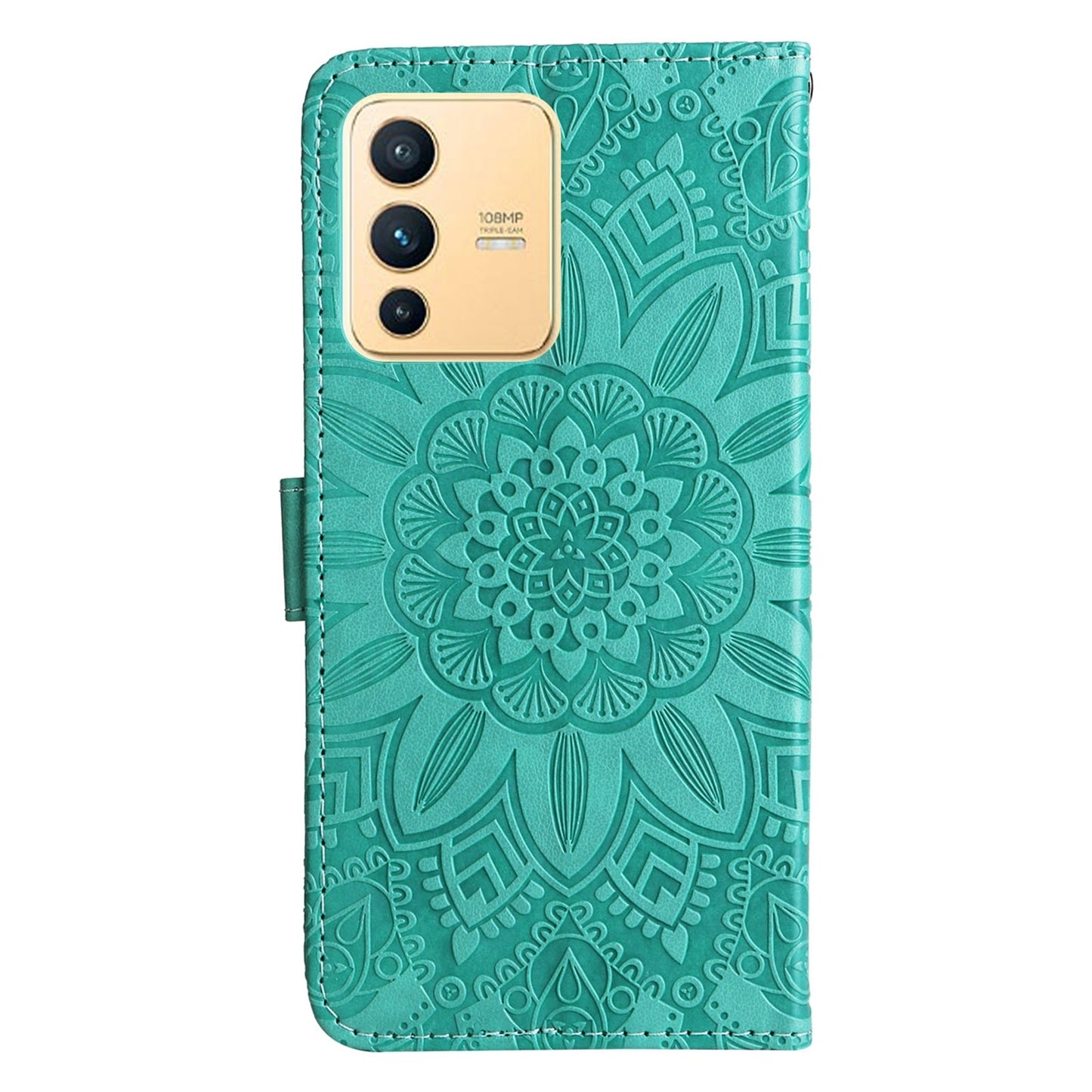 vivo S12 Sunflower Embossed Leather Wallet Phone Case with Kickstand and Card Holder