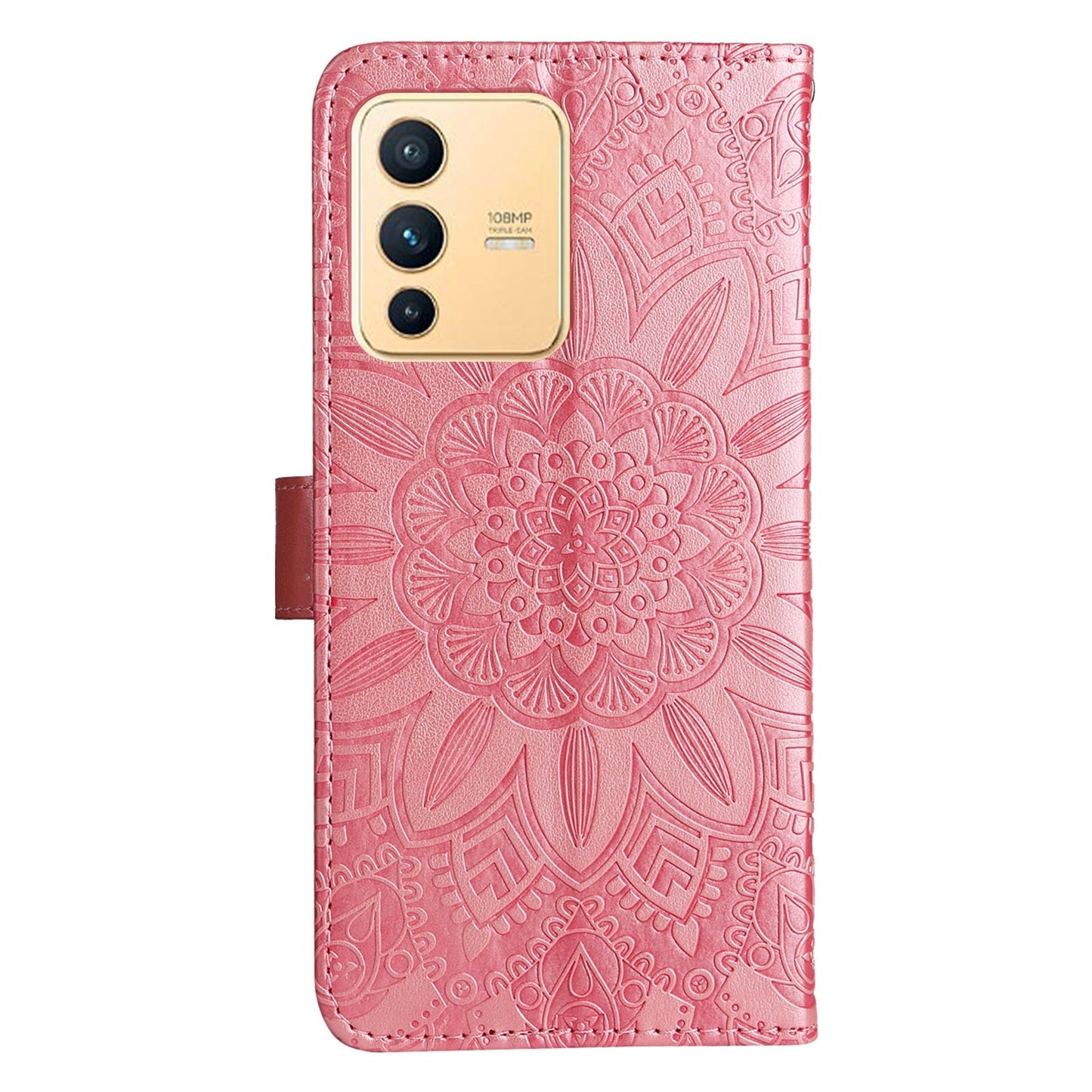 vivo S12 Sunflower Embossed Leather Wallet Phone Case with Kickstand and Card Holder