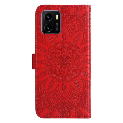 vivo Y15s 2021 Sunflower Embossed Leather Wallet Phone Case with Kickstand and Card Holder