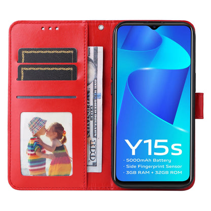 vivo Y15s 2021 Sunflower Embossed Leather Wallet Phone Case with Kickstand and Card Holder