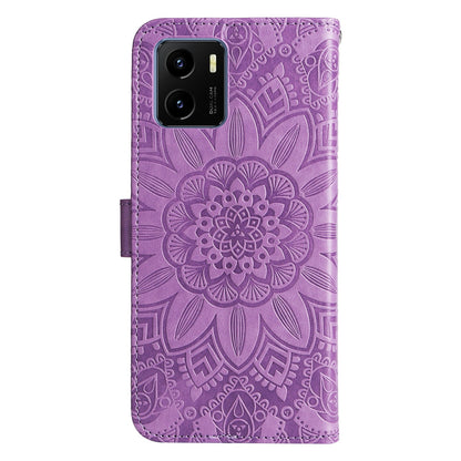 vivo Y15s 2021 Sunflower Embossed Leather Wallet Phone Case with Kickstand and Card Holder