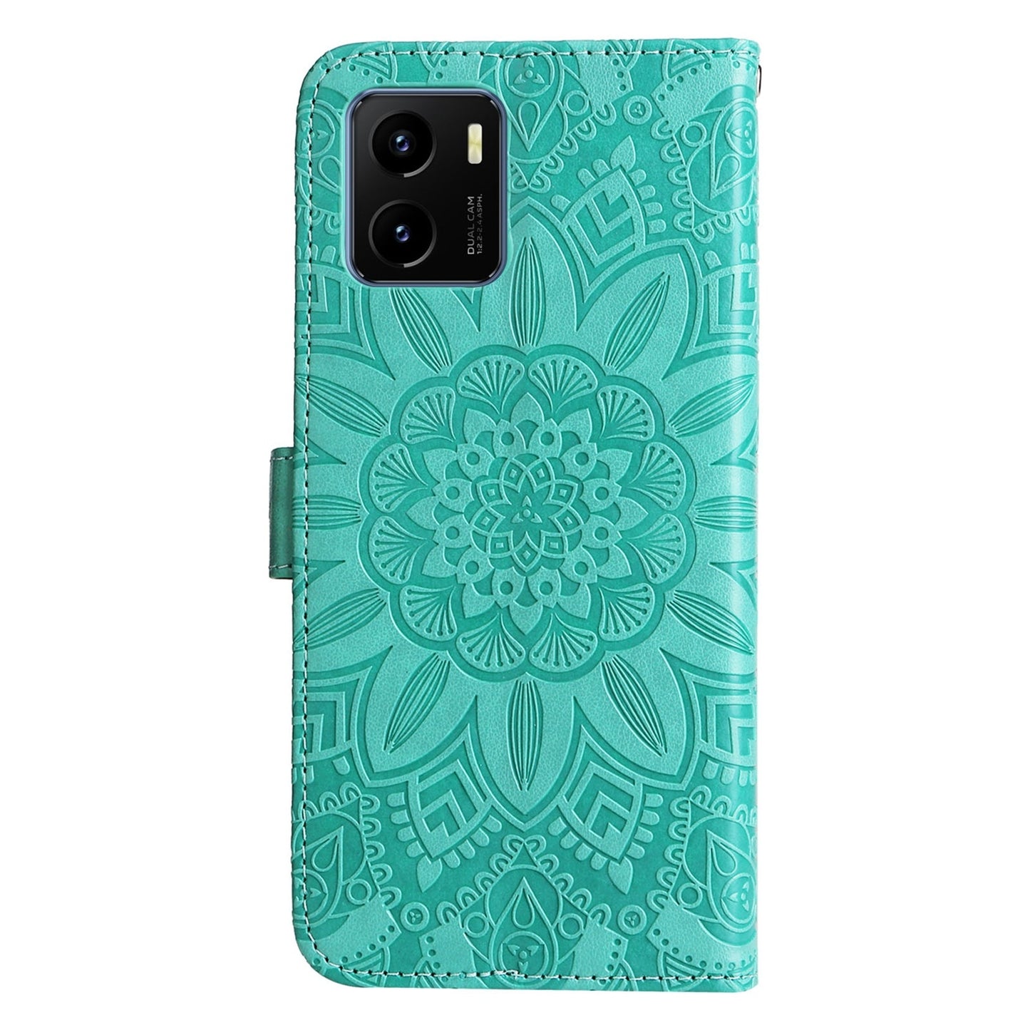 vivo Y15s 2021 Sunflower Embossed Leather Wallet Phone Case with Kickstand and Card Holder