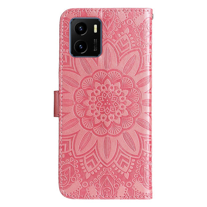 vivo Y15s 2021 Sunflower Embossed Leather Wallet Phone Case with Kickstand and Card Holder