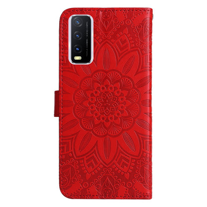 For vivo Y20 Sunflower Embossed Leather Wallet Phone Case with Kickstand and Card Holder