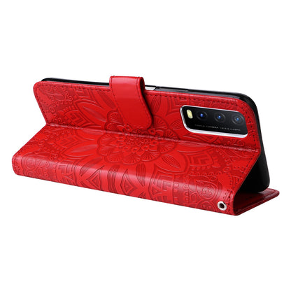 For vivo Y20 Sunflower Embossed Leather Wallet Phone Case with Kickstand and Card Holder