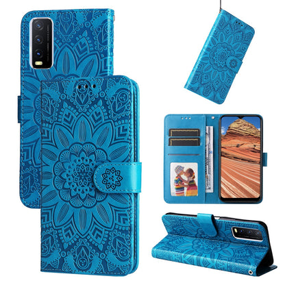 For vivo Y20 Sunflower Embossed Leather Wallet Phone Case with Kickstand and Card Holder