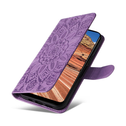 For vivo Y20 Sunflower Embossed Leather Wallet Phone Case with Kickstand and Card Holder