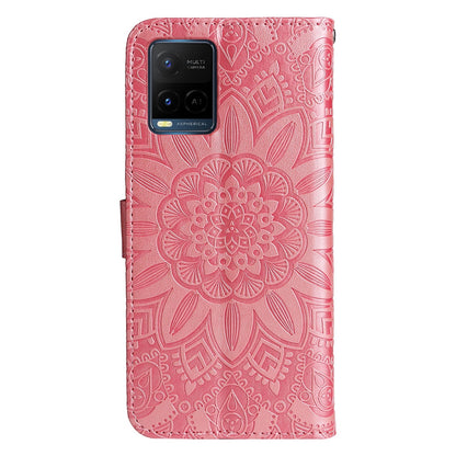 vivo Y21 2021 Sunflower Embossed Leather Wallet Phone Case with Kickstand and Card Holder