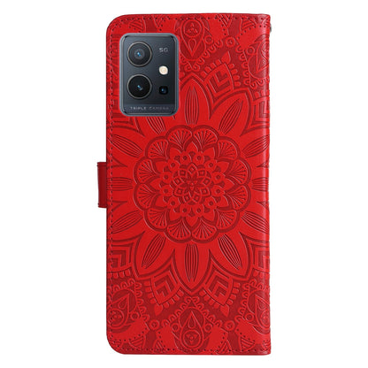 vivo Y55 5G Sunflower Embossed Leather Wallet Phone Case with Kickstand and Card Holder