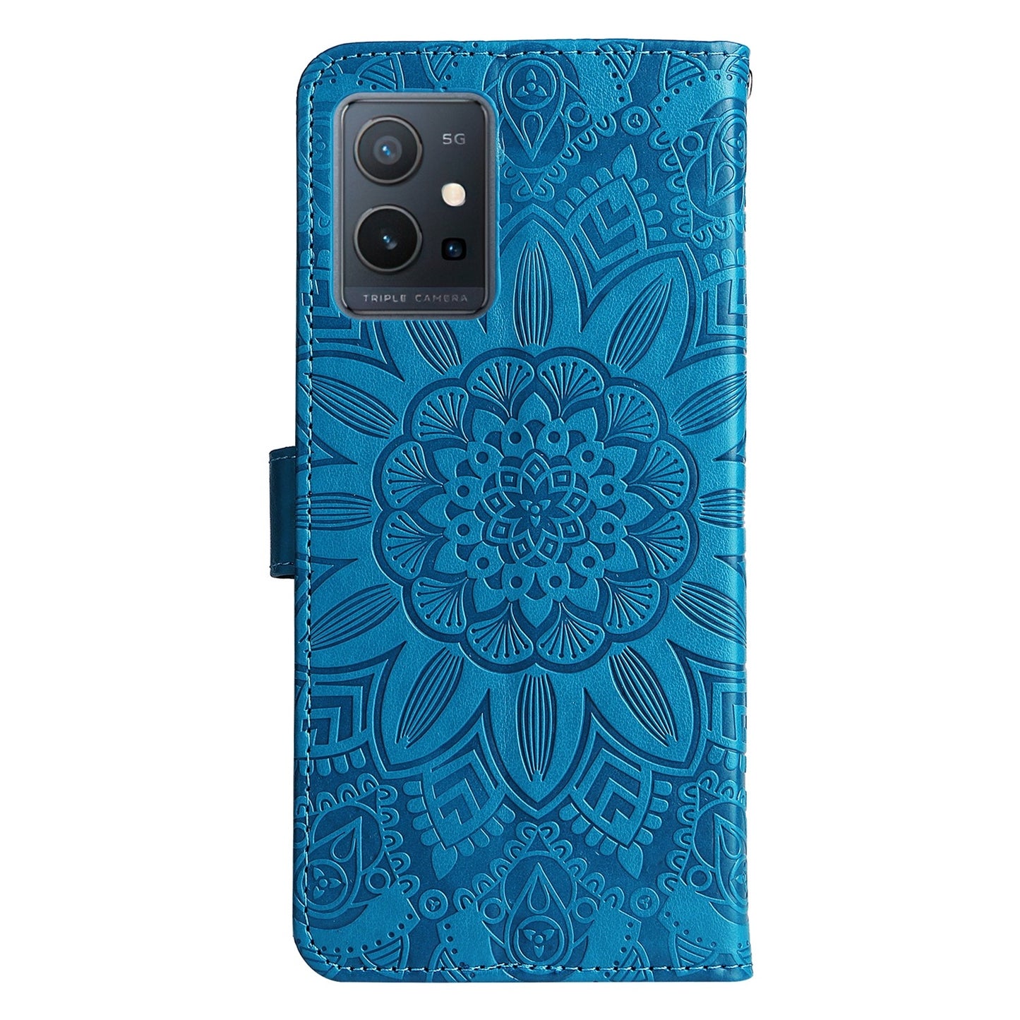 vivo Y55 5G Sunflower Embossed Leather Wallet Phone Case with Kickstand and Card Holder