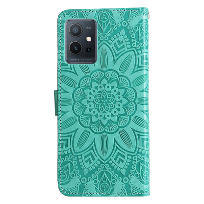 vivo Y55 5G Sunflower Embossed Leather Wallet Phone Case with Kickstand and Card Holder