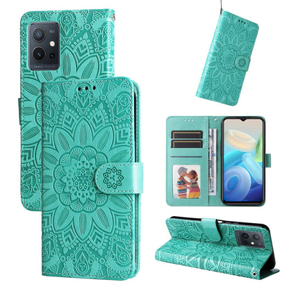 vivo Y75 5G Sunflower Embossed Leather Wallet Phone Case with Kickstand and Card Holder