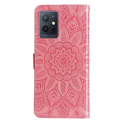 vivo Y55 5G Sunflower Embossed Leather Wallet Phone Case with Kickstand and Card Holder