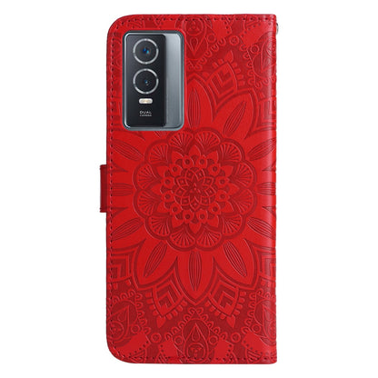 vivo Y76s Sunflower Embossed Leather Wallet Phone Case with Kickstand and Card Holder