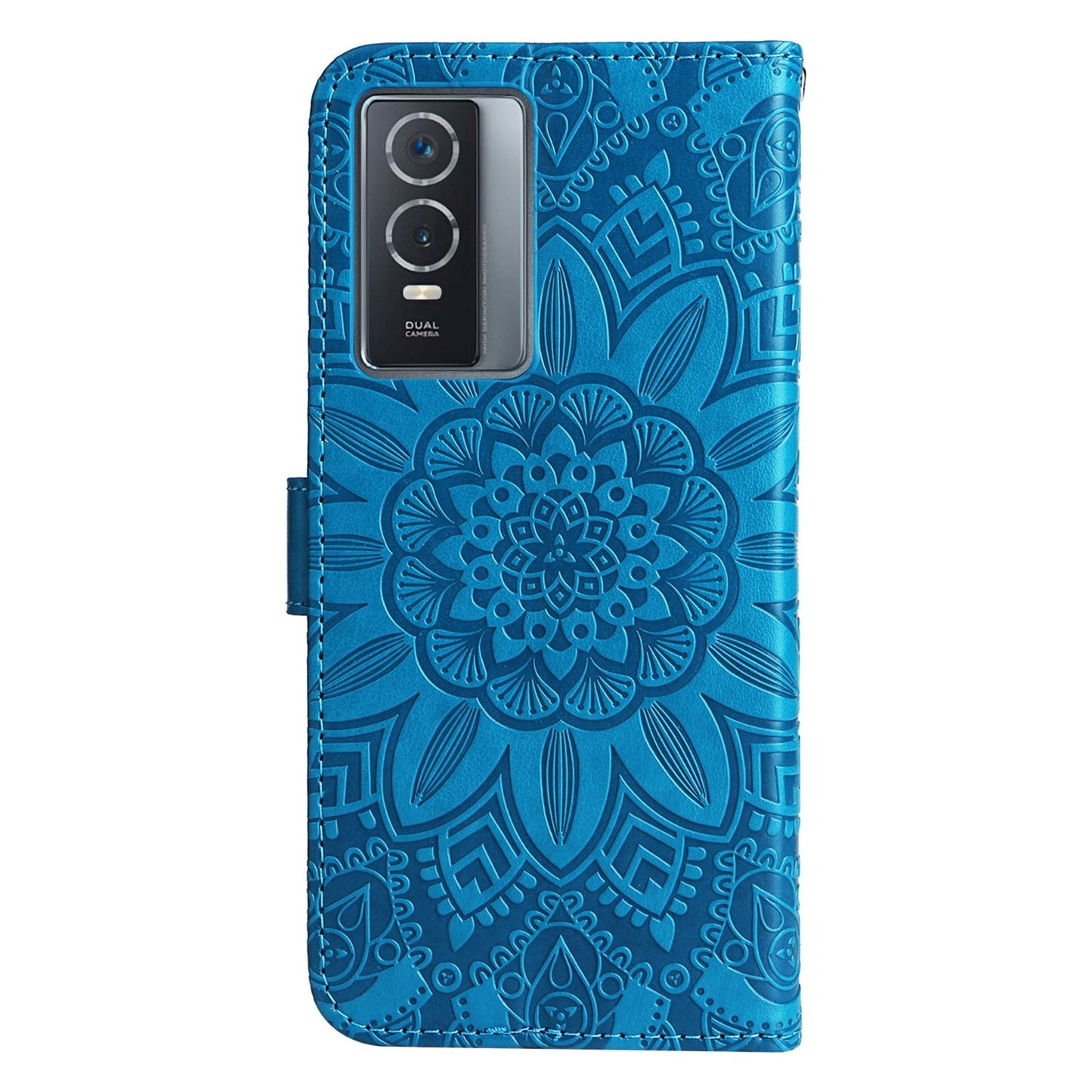 vivo Y76s Sunflower Embossed Leather Wallet Phone Case with Kickstand and Card Holder