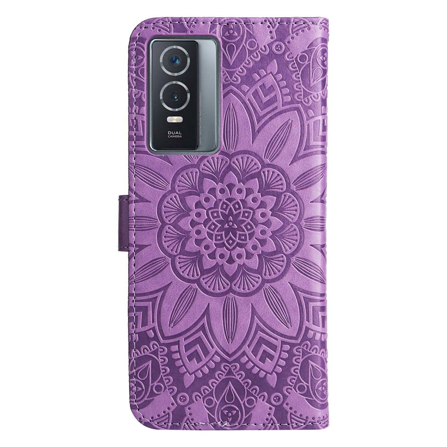 vivo Y76s Sunflower Embossed Leather Wallet Phone Case with Kickstand and Card Holder