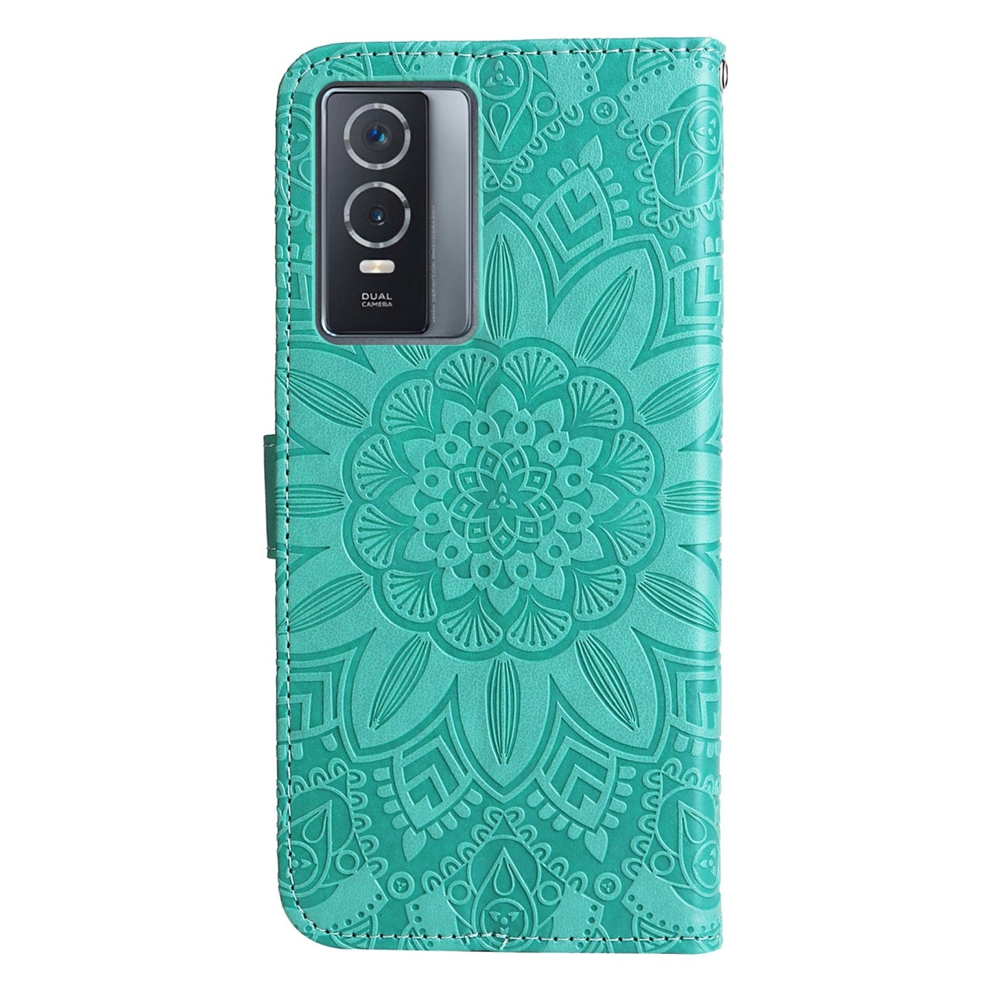 vivo Y76s Sunflower Embossed Leather Wallet Phone Case with Kickstand and Card Holder