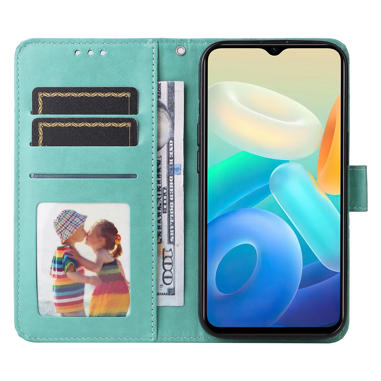 vivo Y76s Sunflower Embossed Leather Wallet Phone Case with Kickstand and Card Holder