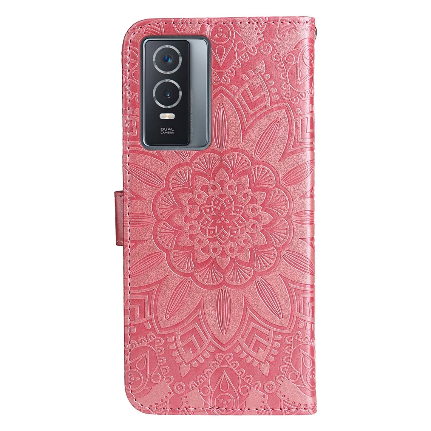 vivo Y76s Sunflower Embossed Leather Wallet Phone Case with Kickstand and Card Holder