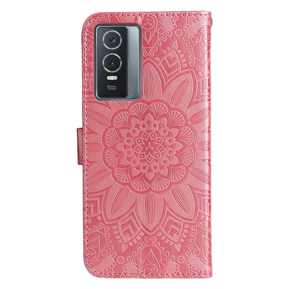 vivo Y76s Sunflower Embossed Leather Wallet Phone Case with Kickstand and Card Holder