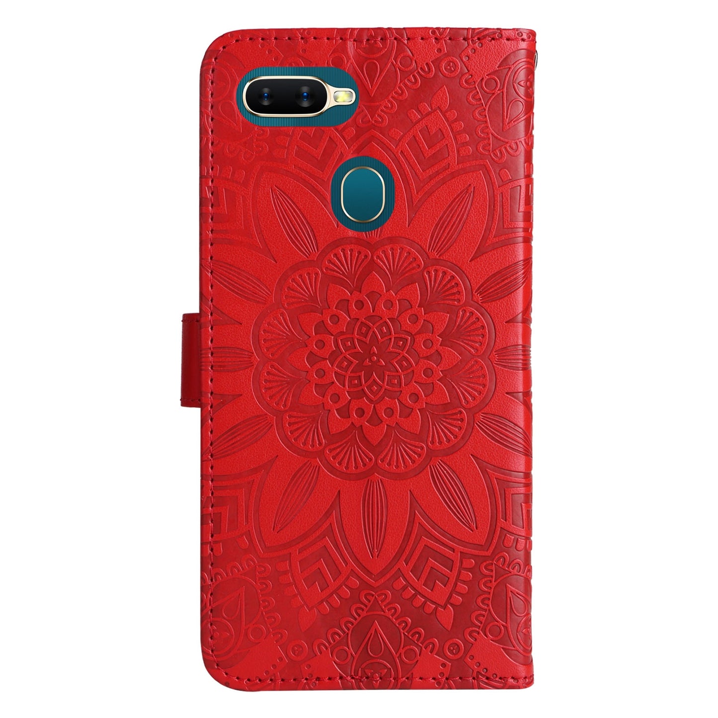 OPPO A7 Sunflower Embossed Leather Wallet Phone Case with Kickstand and Card Holder