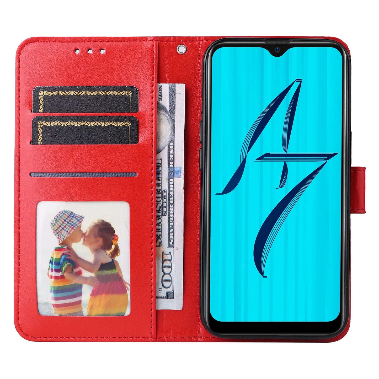 OPPO A7 Sunflower Embossed Leather Wallet Phone Case with Kickstand and Card Holder