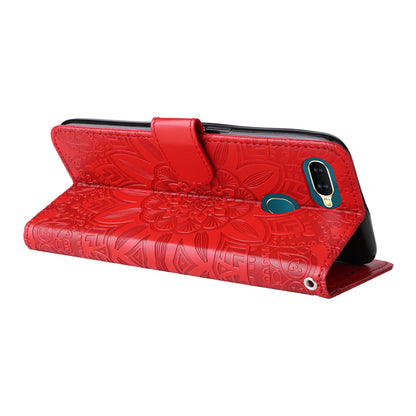 OPPO A5s Sunflower Embossed Leather Wallet Phone Case with Kickstand and Card Holder