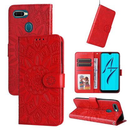 OPPO A5s Sunflower Embossed Leather Wallet Phone Case with Kickstand and Card Holder