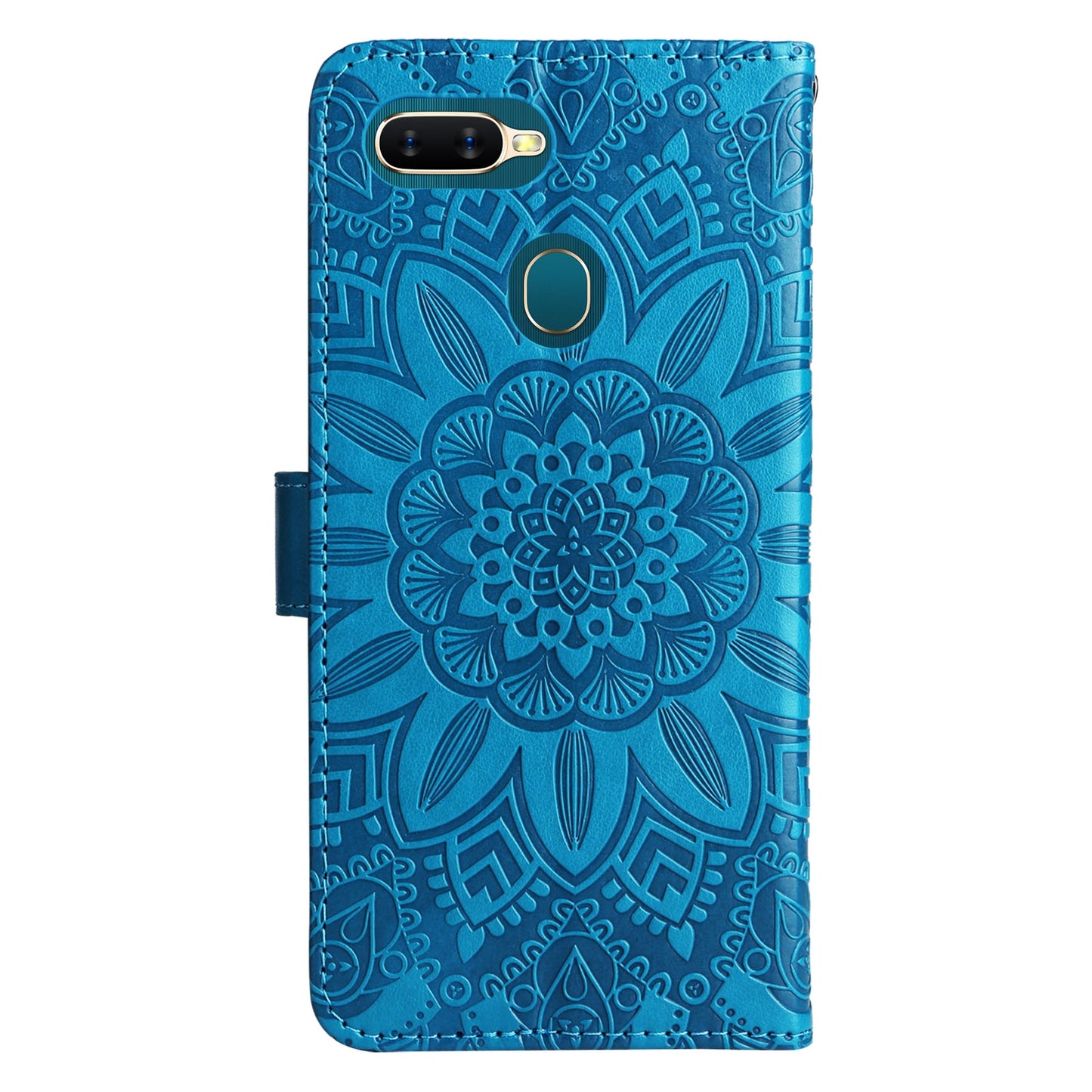 OPPO A7 Sunflower Embossed Leather Wallet Phone Case with Kickstand and Card Holder