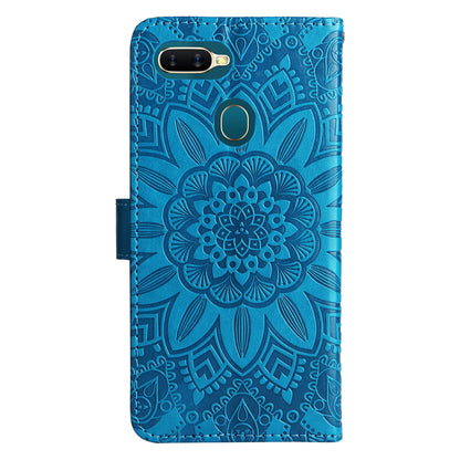 OPPO A7 Sunflower Embossed Leather Wallet Phone Case with Kickstand and Card Holder