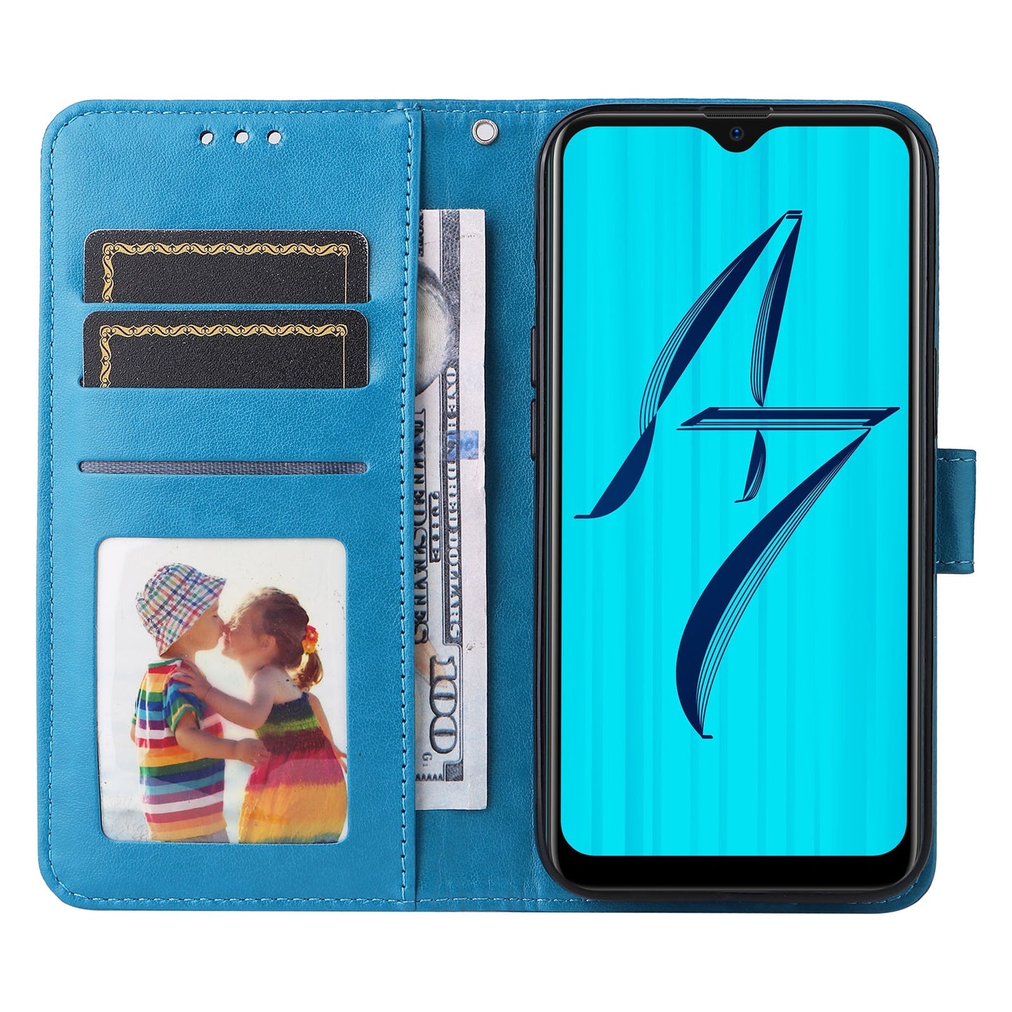 OPPO A5s Sunflower Embossed Leather Wallet Phone Case with Kickstand and Card Holder