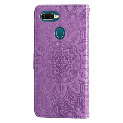 OPPO A7 Sunflower Embossed Leather Wallet Phone Case with Kickstand and Card Holder