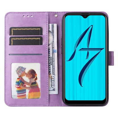 OPPO A7 Sunflower Embossed Leather Wallet Phone Case with Kickstand and Card Holder