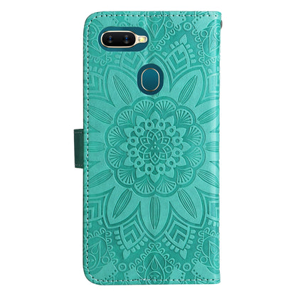 OPPO A7 Sunflower Embossed Leather Wallet Phone Case with Kickstand and Card Holder